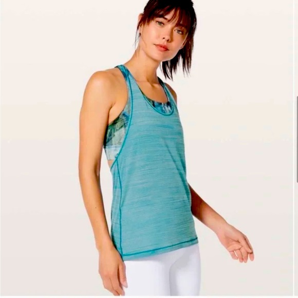 Lululemon Twist and Toil tank Size 6 Heathered Teal Blue / Sun Dazed Multi Blue - Picture 2 of 7